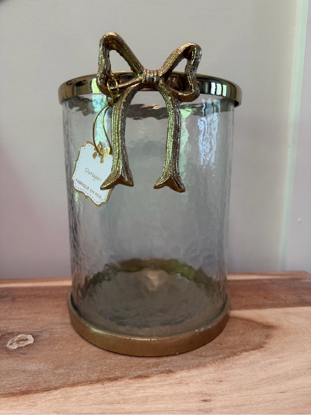 Decorative Glass Jar with Gold Bow Accent - Home Accents